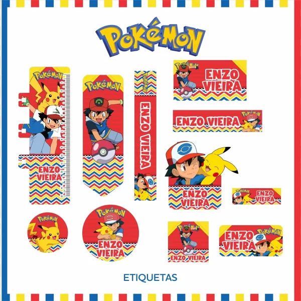 Etiqueta Escolar Pokemon Pdf e Png