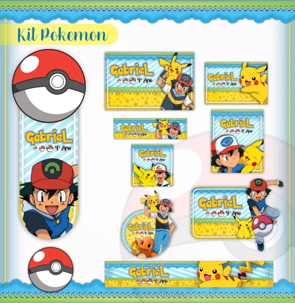 Etiqueta Escolar Pokemon Studio, Png, Cdr e Pdf