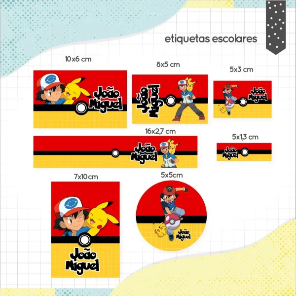 Etiqueta Escolar Pokemon Studio, Png, Dxf e Pdf