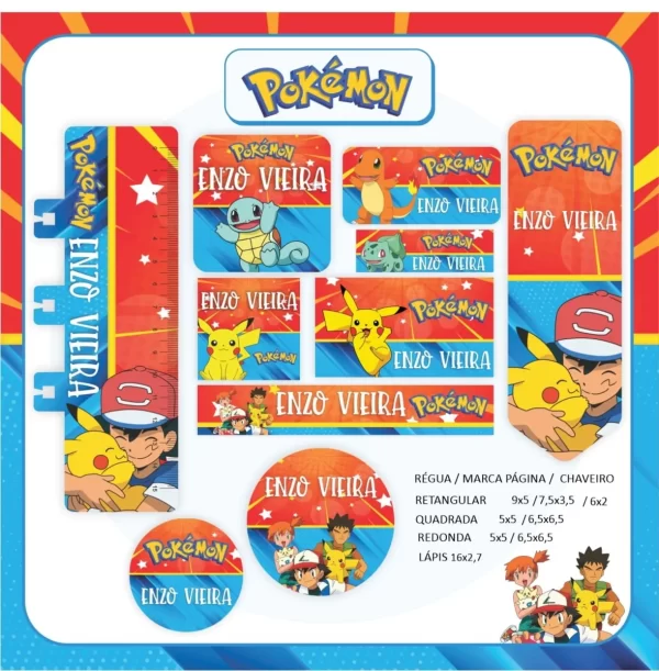 Etiqueta Escolar Pokemon Studio, Png e Pdf