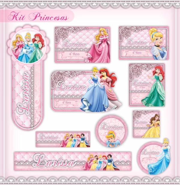 Etiqueta Escolar Princesas Studio, Cdr, Png e Pdf