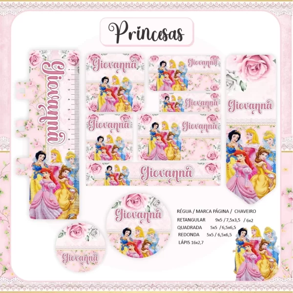 Etiqueta Escolar Princesas Studio, Png e Pdf