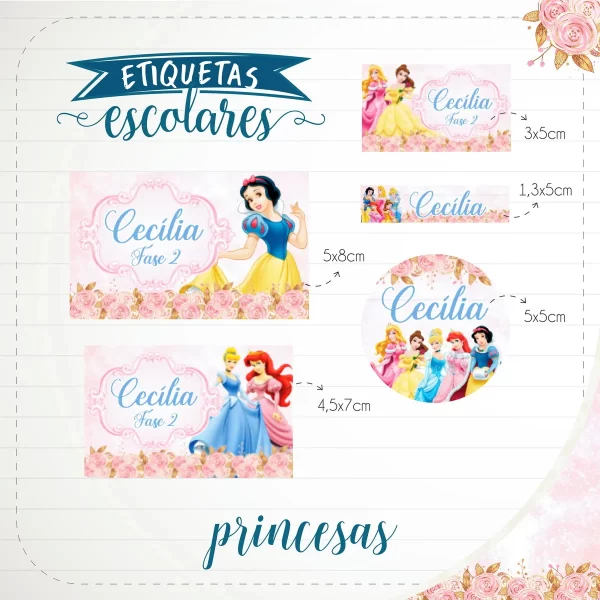 Etiqueta Escolar Princesas Studio e Pdf