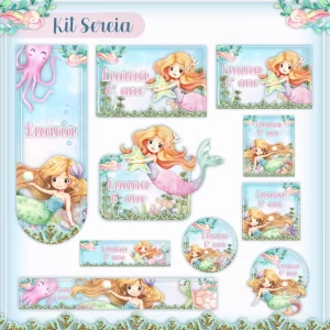 Etiqueta Escolar Sereia Studio, Cdr, Pdf e Png