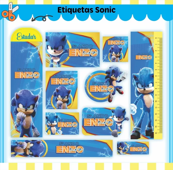 Etiqueta Escolar Sonic Studio, Pdf e Png