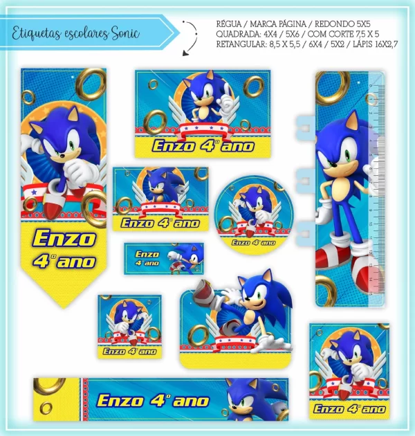 Etiqueta Escolar Sonic Studio, Png, Cdr e Pdf