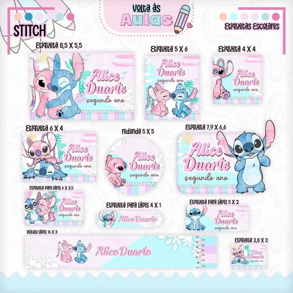 Etiqueta Escolar Stitch Studio, Pdf e Png