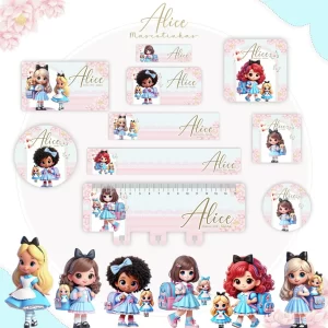 Etiqueta Escolar Tema Alice Png e Pdf