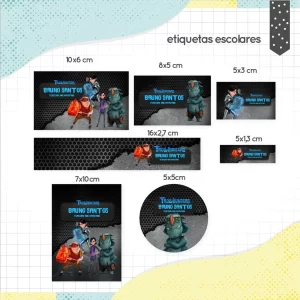 Etiqueta Escolar Tema Caçadores Trolls