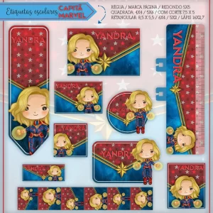 Etiqueta Escolar Tema Capitã Marvel