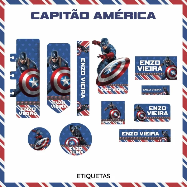 Etiqueta Escolar Tema Capitão America