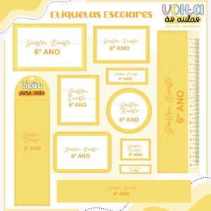 Etiqueta Escolar Tema Neutro Amarelo