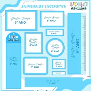 Etiqueta Escolar Tema Neutro Azul