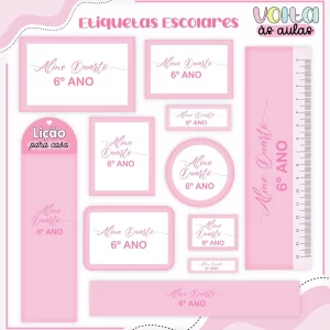 Etiqueta Escolar Tema Neutro Rosa