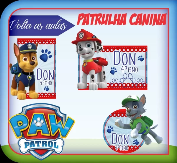 Etiqueta Escolar Tema Patrulha Canina Studio