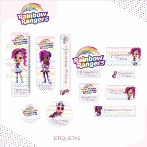 Etiqueta Escolar Tema Rainbow Rangers