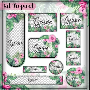 Etiqueta Escolar Tropical Studio, Png e Pdf