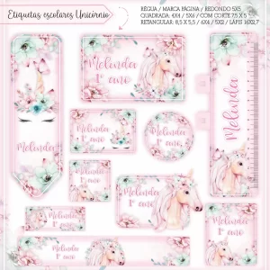 Etiqueta Escolar Unicórnio Studio, Cdr, Pdf e Png