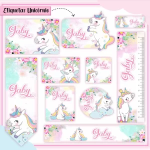 Etiqueta Escolar Unicórnio Studio, Cdr, Png e Pdf