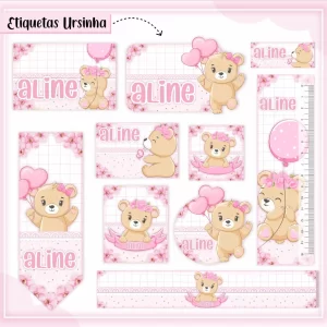 Etiqueta Escolar Ursinha Studio, Png e Pdf