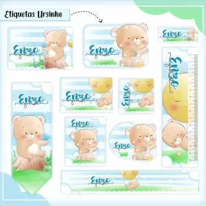 Etiqueta Escolar Ursinho Studio, Png e Pdf