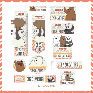 Etiqueta Escolar Urso Sem Curso Png e Pdf