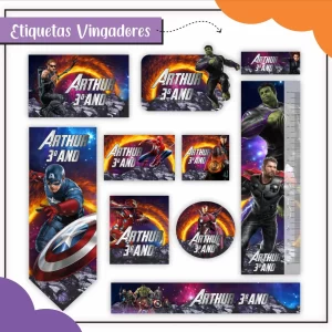 Etiqueta Escolar Vingadores Studio, Png e Pdf