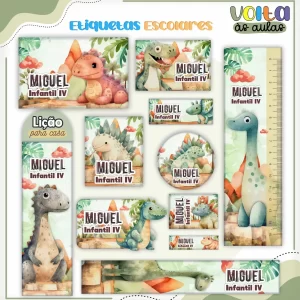 Molde Digital Etiqueta Escolar Dinossauro