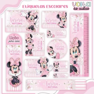 Molde Digital Etiqueta Escolar Minnie Rosa