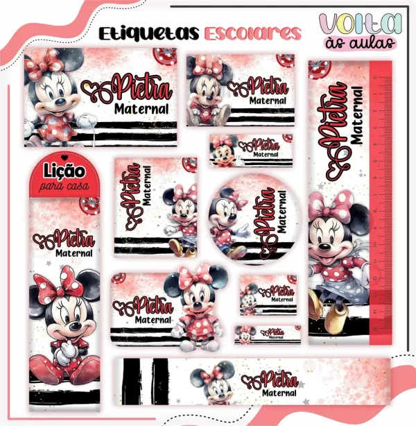 Molde Digital Etiqueta Escolar Minnie Vermelha