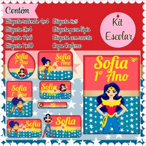 Molde Etiqueta Escolar Mulher Maravilha