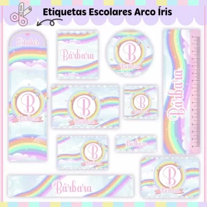 Molde Etiqueta Escolar Tema Arco Iris