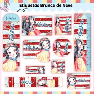 Molde Etiqueta Escolar Tema Branca de Neve