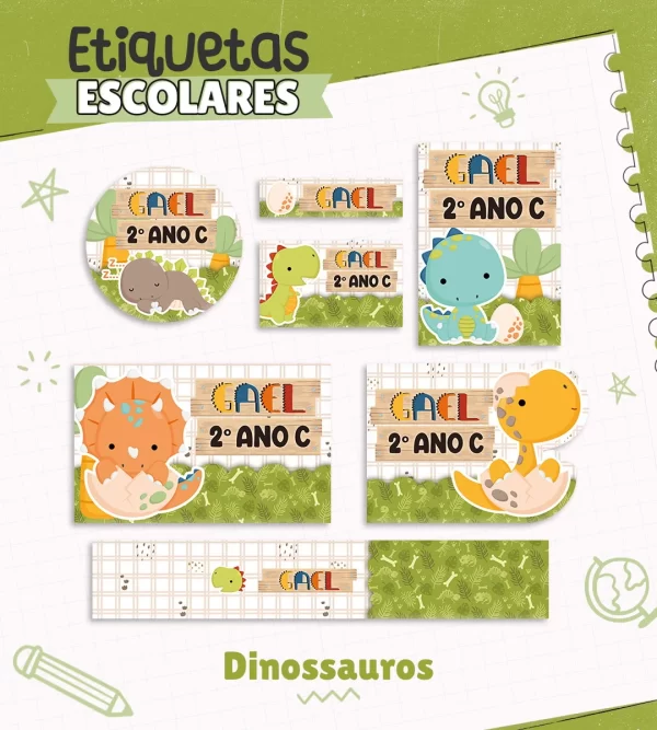 Tema Digital Etiqueta Escolar Dinossauro