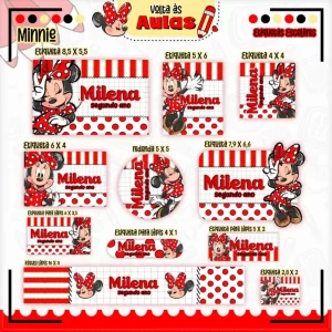 Tema Digital Etiqueta Escolar Minnie Vermelha