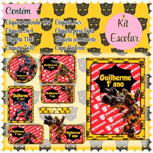 Arquivo Etiqueta Escolar Transformers