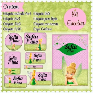 Etiqueta Escolar Sininho Studio, Png e Pdf