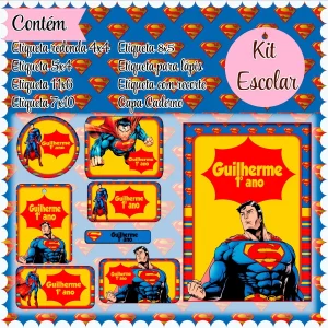 Etiqueta Escolar Superman Studio, Png e Pdf