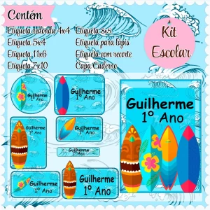 Etiqueta Escolar Surf Studio, Png e Pdf