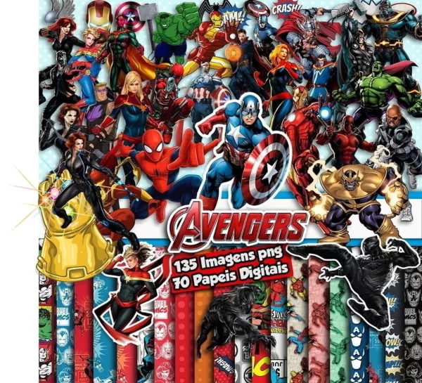 Kit Digital Papel e Cliparts Avengers