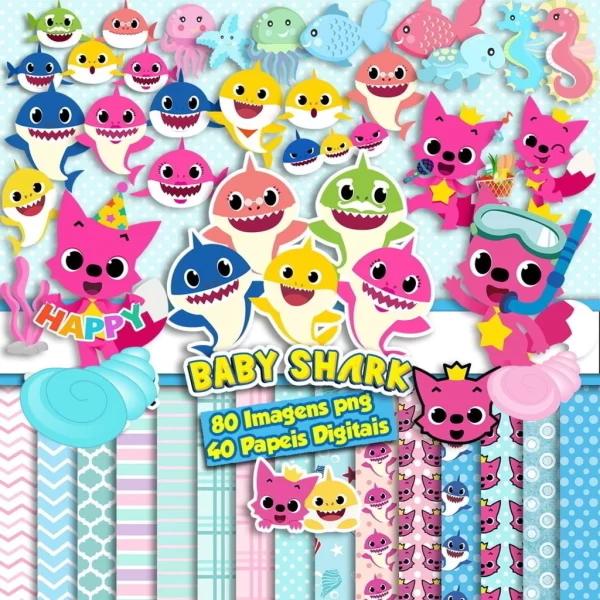 Kit Digital Papel e Cliparts Baby Shark