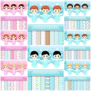 Kit Digital Papel e Cliparts Batizado Anjinhos