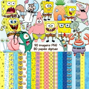 Kit Digital Papel e Cliparts Bob Esponja