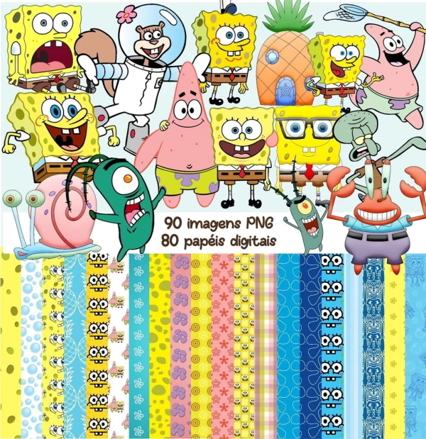 Kit Digital Papel e Cliparts Bob Esponja