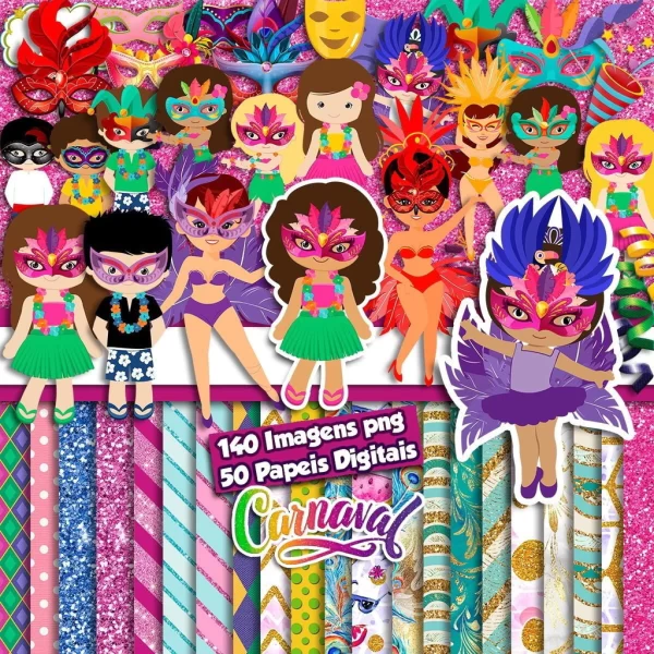 Kit Digital Papel e Cliparts Carnaval