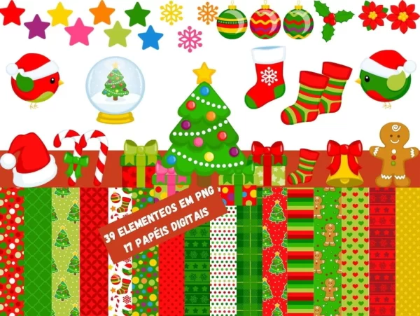 Kit Digital Papel e Cliparts Christmas