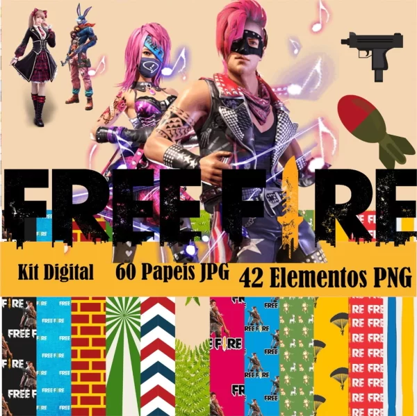 Kit Digital Papel e Cliparts Free Fire