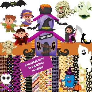Kit Digital Papel e Cliparts Halloween Cute