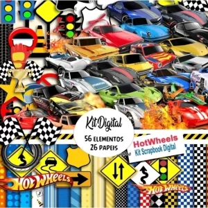 Kit Digital Papel e Cliparts Hot Wheels
