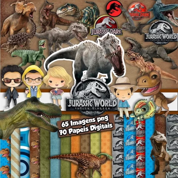 Kit Digital Papel e Cliparts Jurassic Park